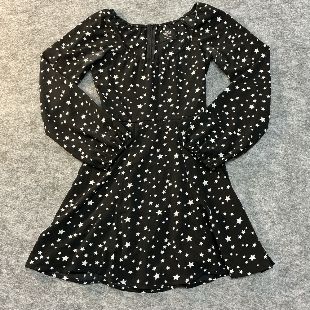 Valfre Black White Stars Long Sleeve Mini Skater Dress A42